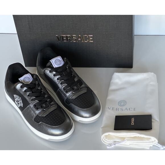 Versace Medusa Men’s Black/Silver Leather Sneakers 8.5 US (41.5) 1013377 IT NIB - Picture 13 of 15